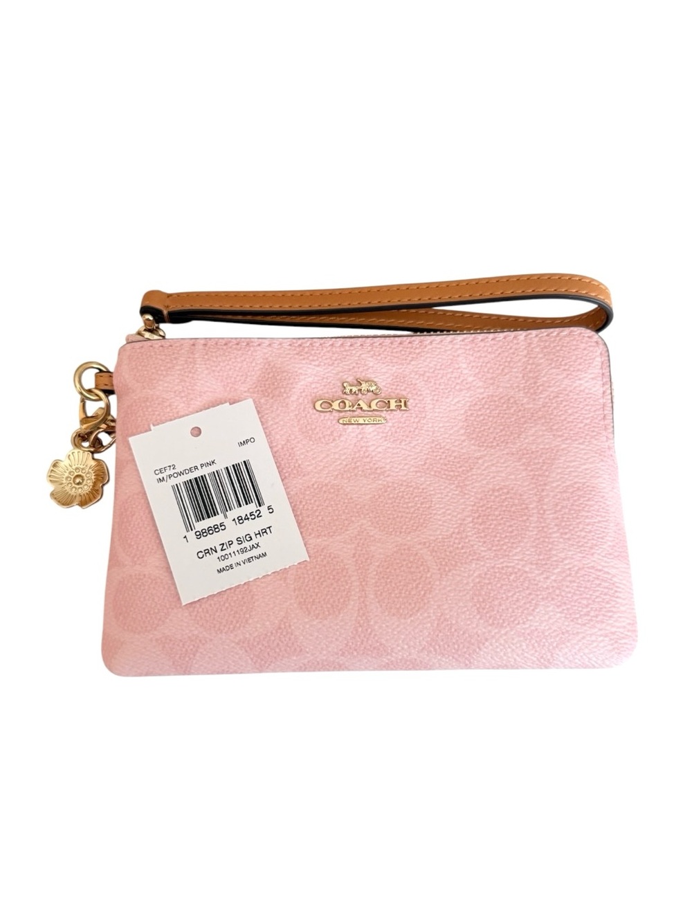 Coach Wristlet Pink Signature Canvas With Charms Corner Zip - Picture 5 of 11